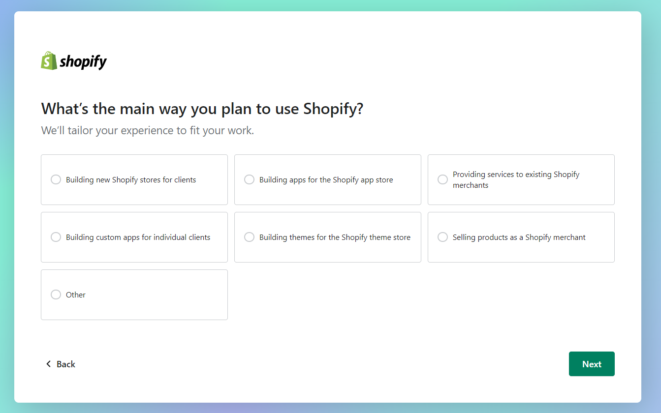Setting Up a Shopify Development Store: Step 2