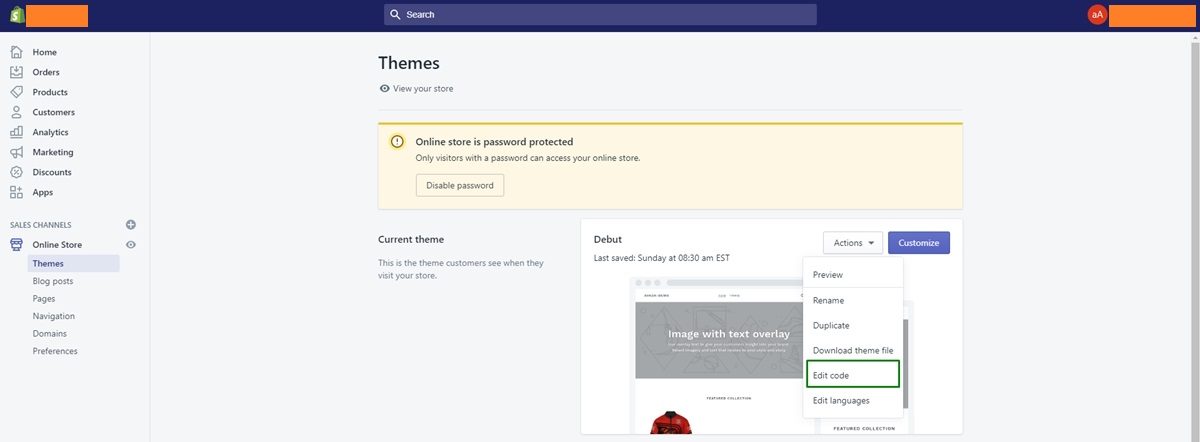 edit code in Shopify