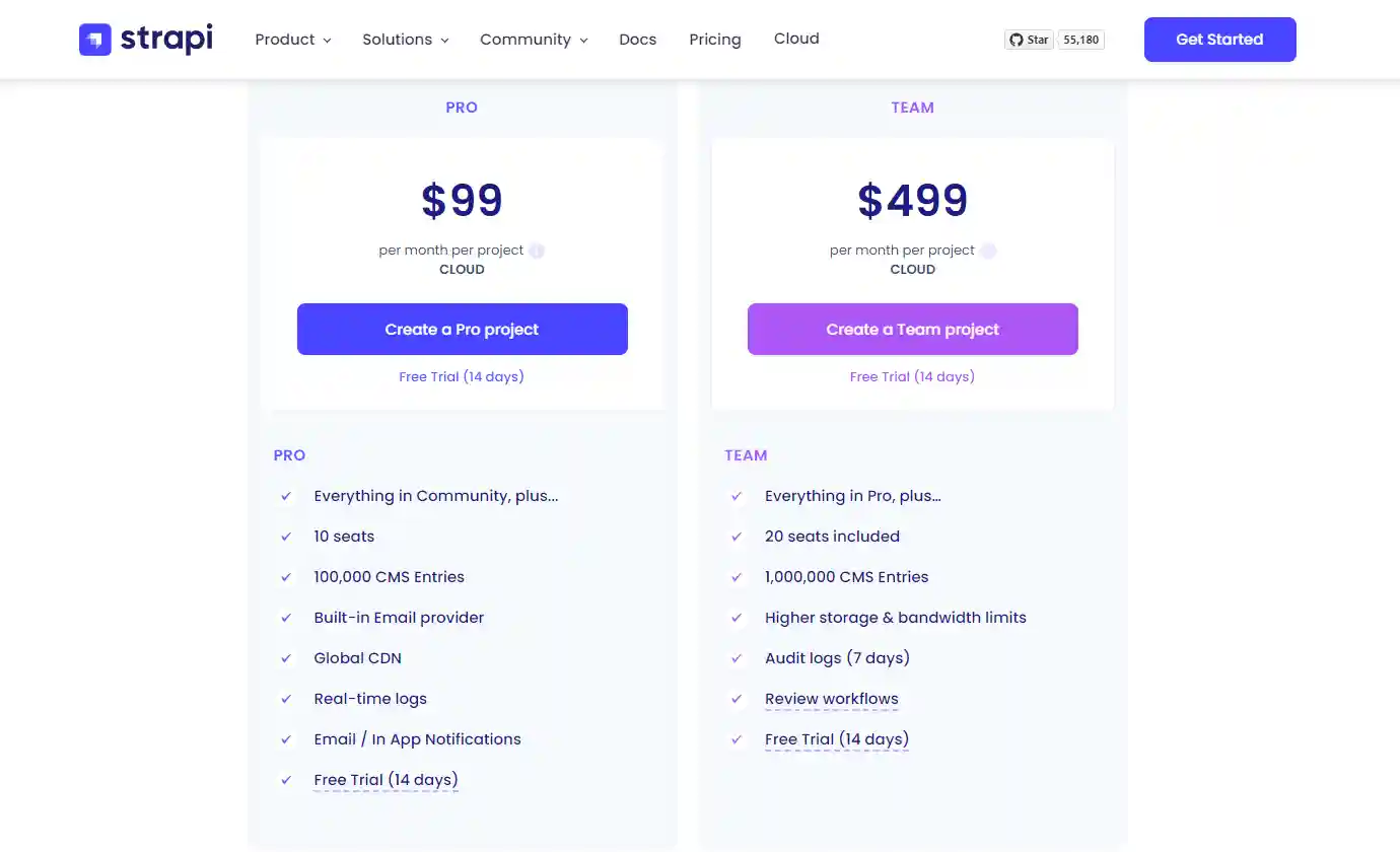 Strapi cloud pricing plans