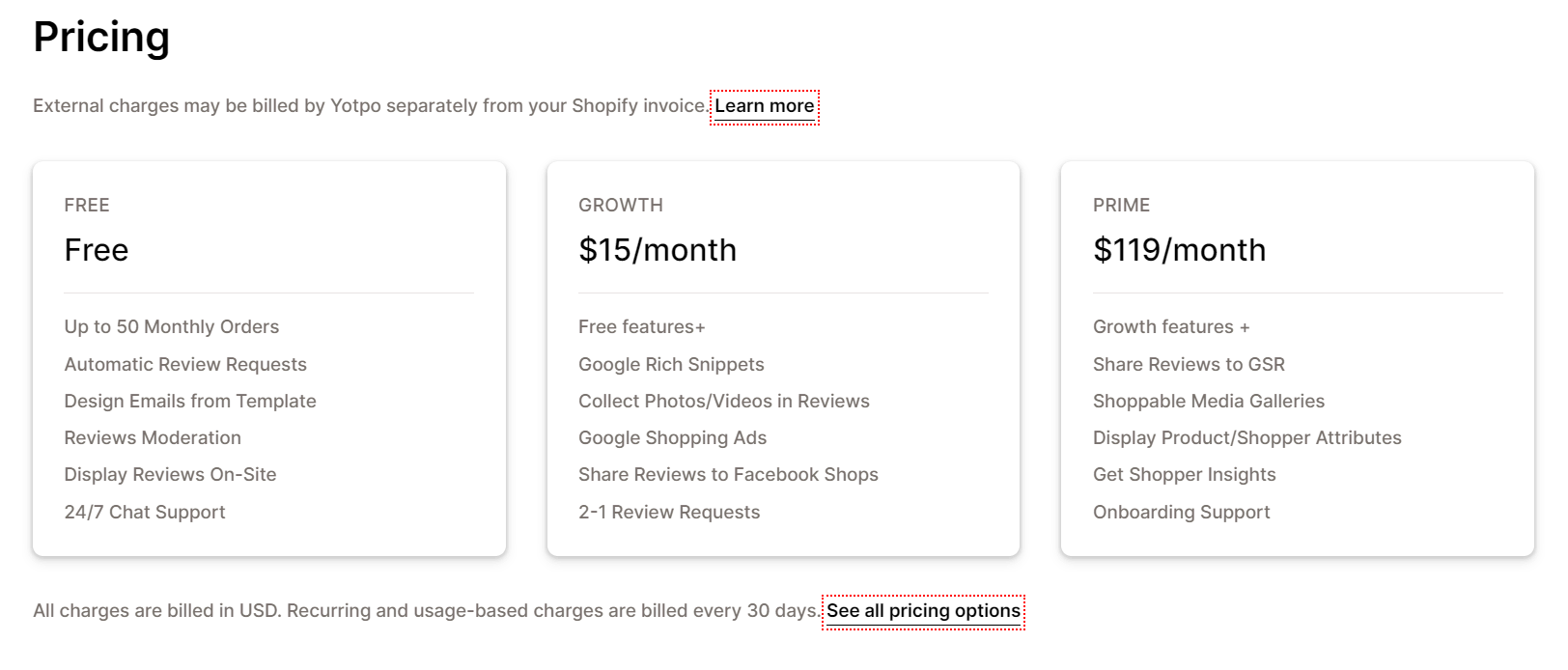 Yotpo pricing plans