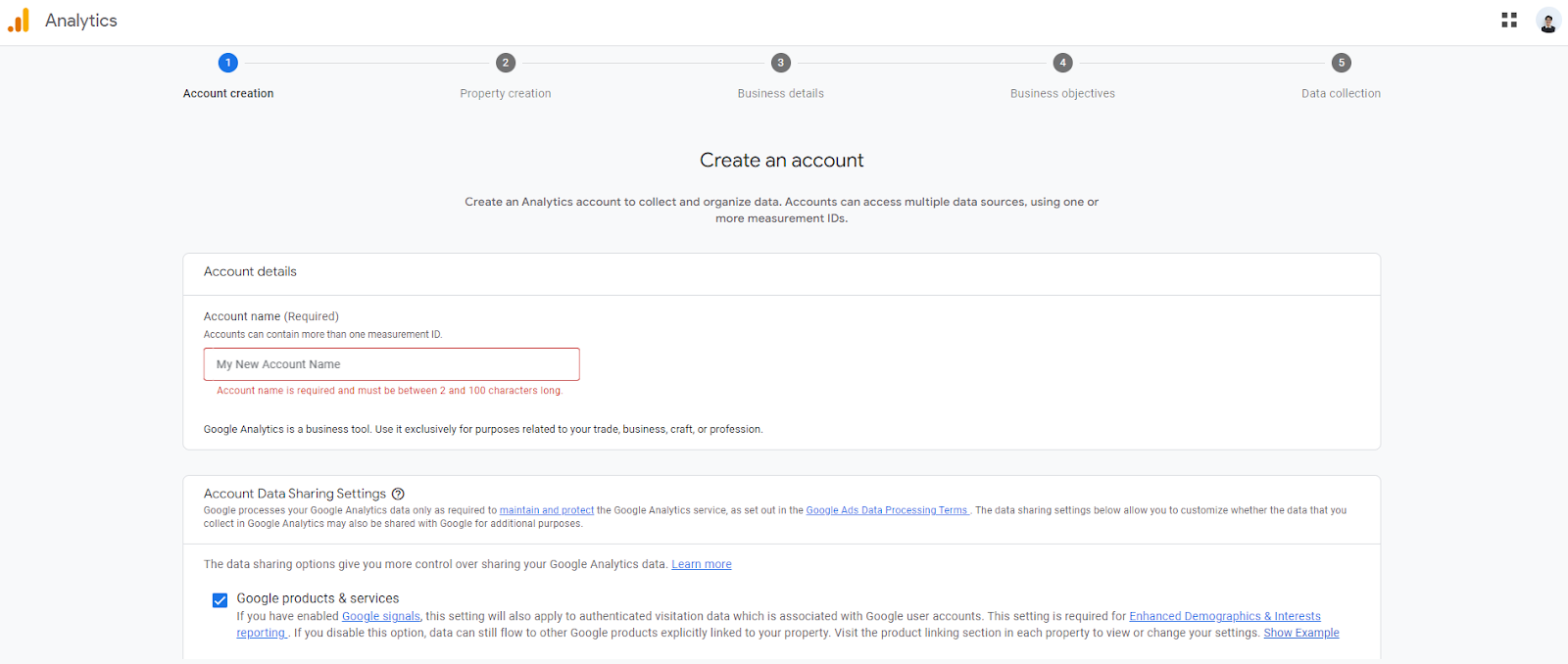 Step 2: Setting Up Your Analytics Account: Fill in your Account Details