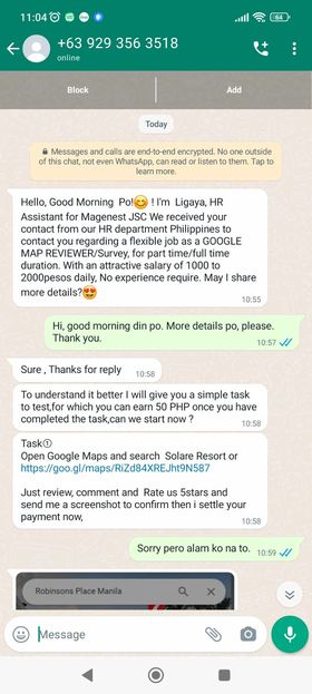 messages from scammers in Viber & WhatsApp