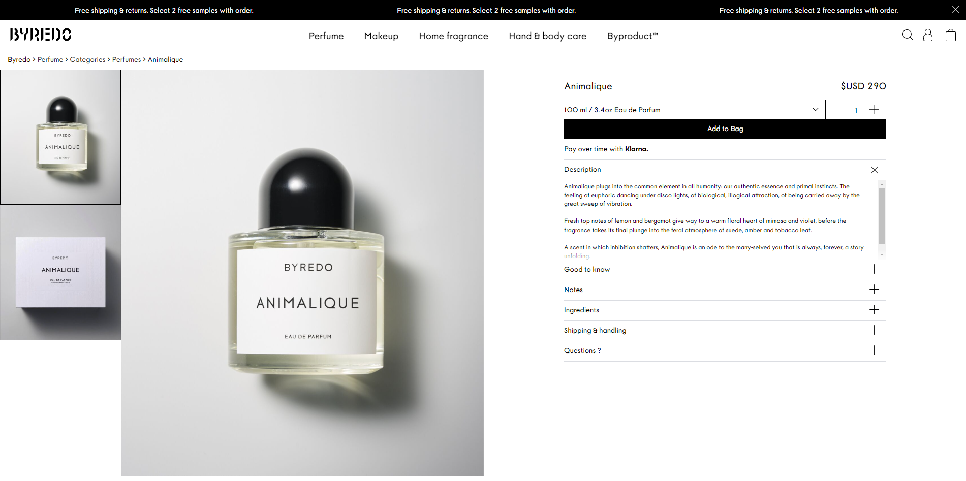 Top best eCommerce product page examples: Byredo