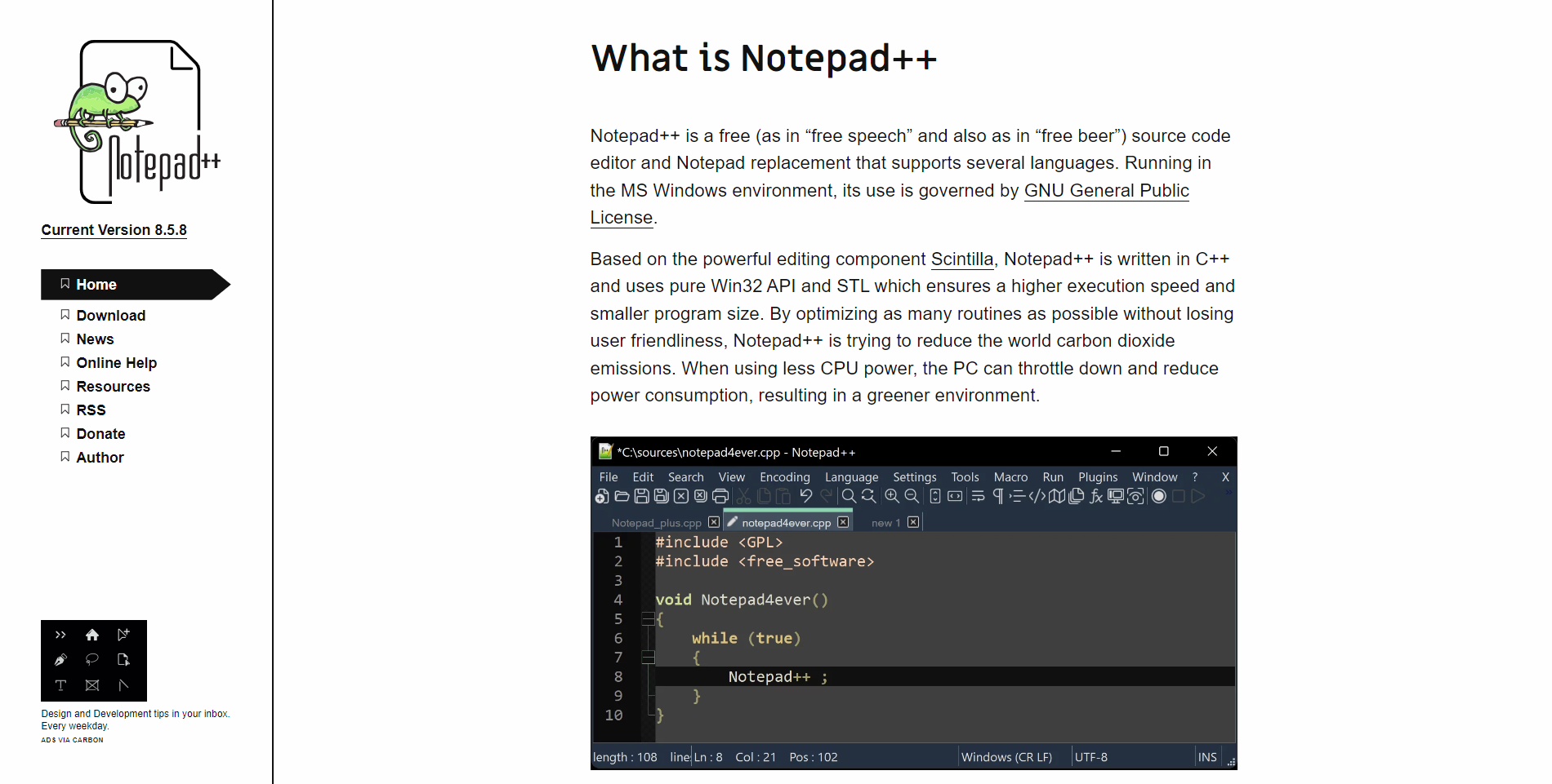 website development tools: Notepad++