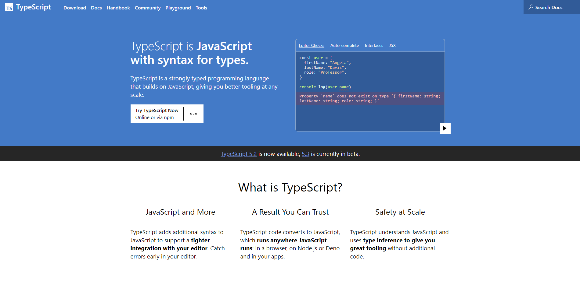 website development tools: TypeScript
