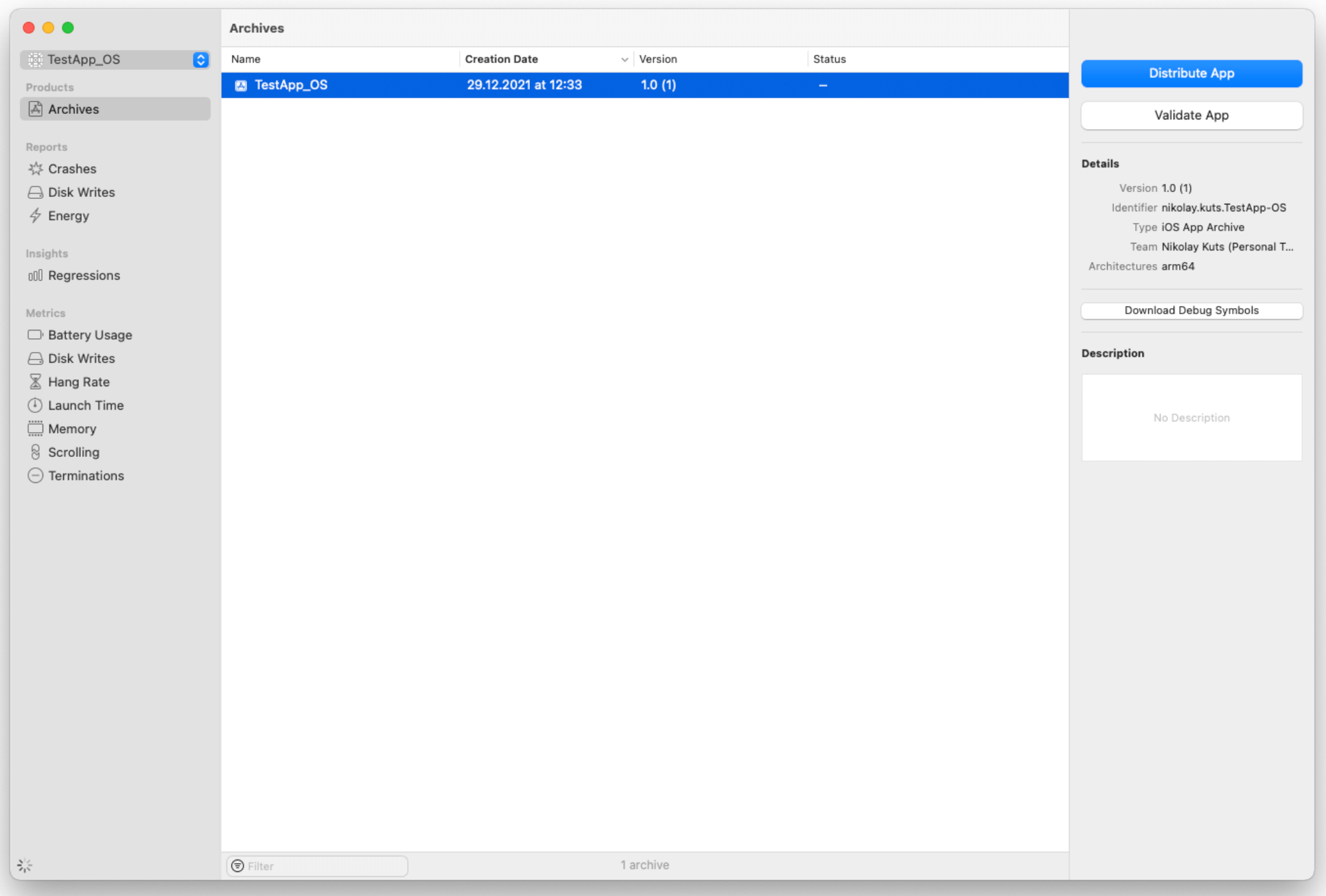 App archive in xcode