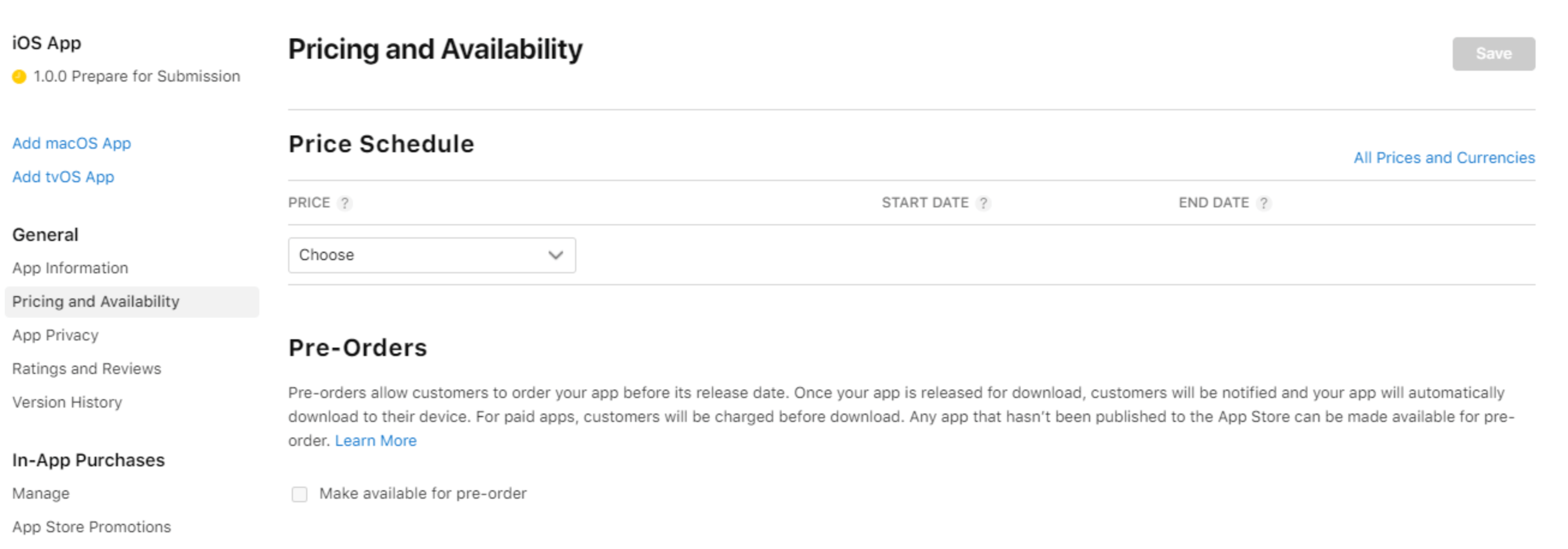 App Pricing and Availability in AppStore