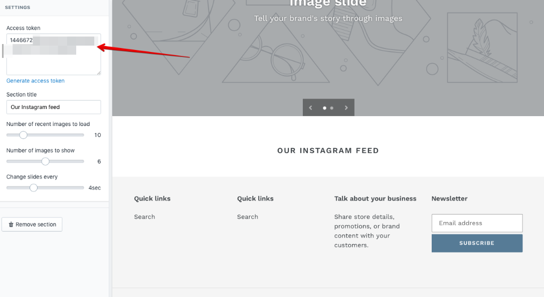 Configure the Instagram Feed Section