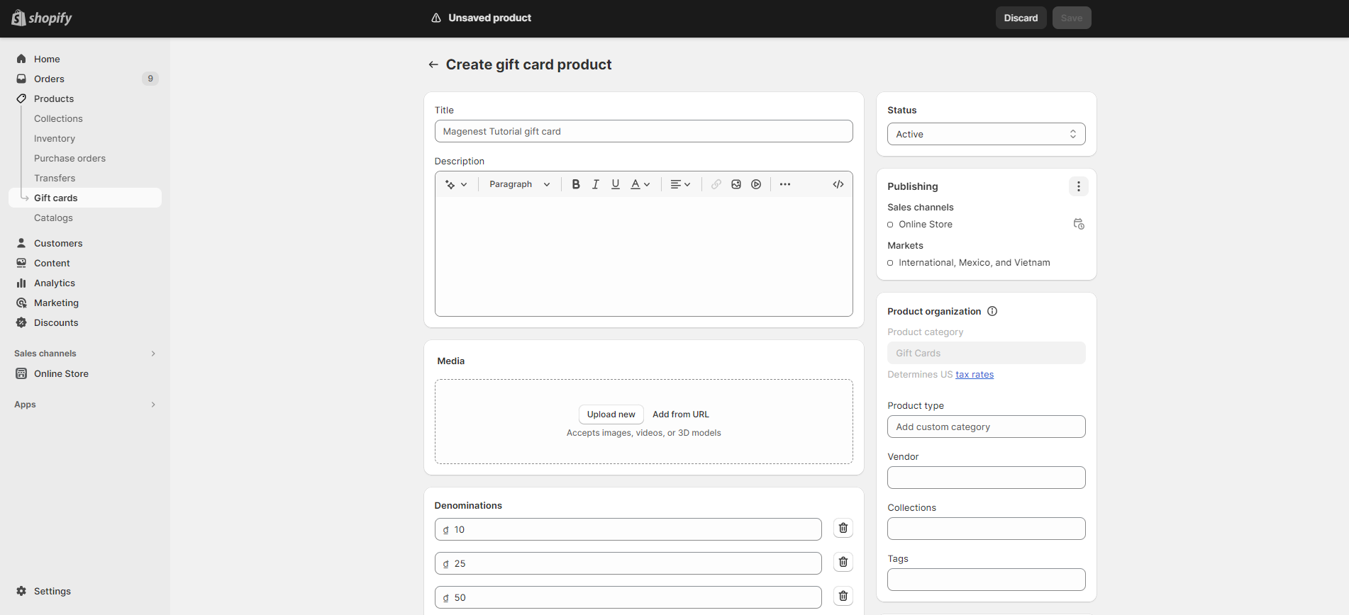 Step 2: Adding and Customizing Gift Card Options