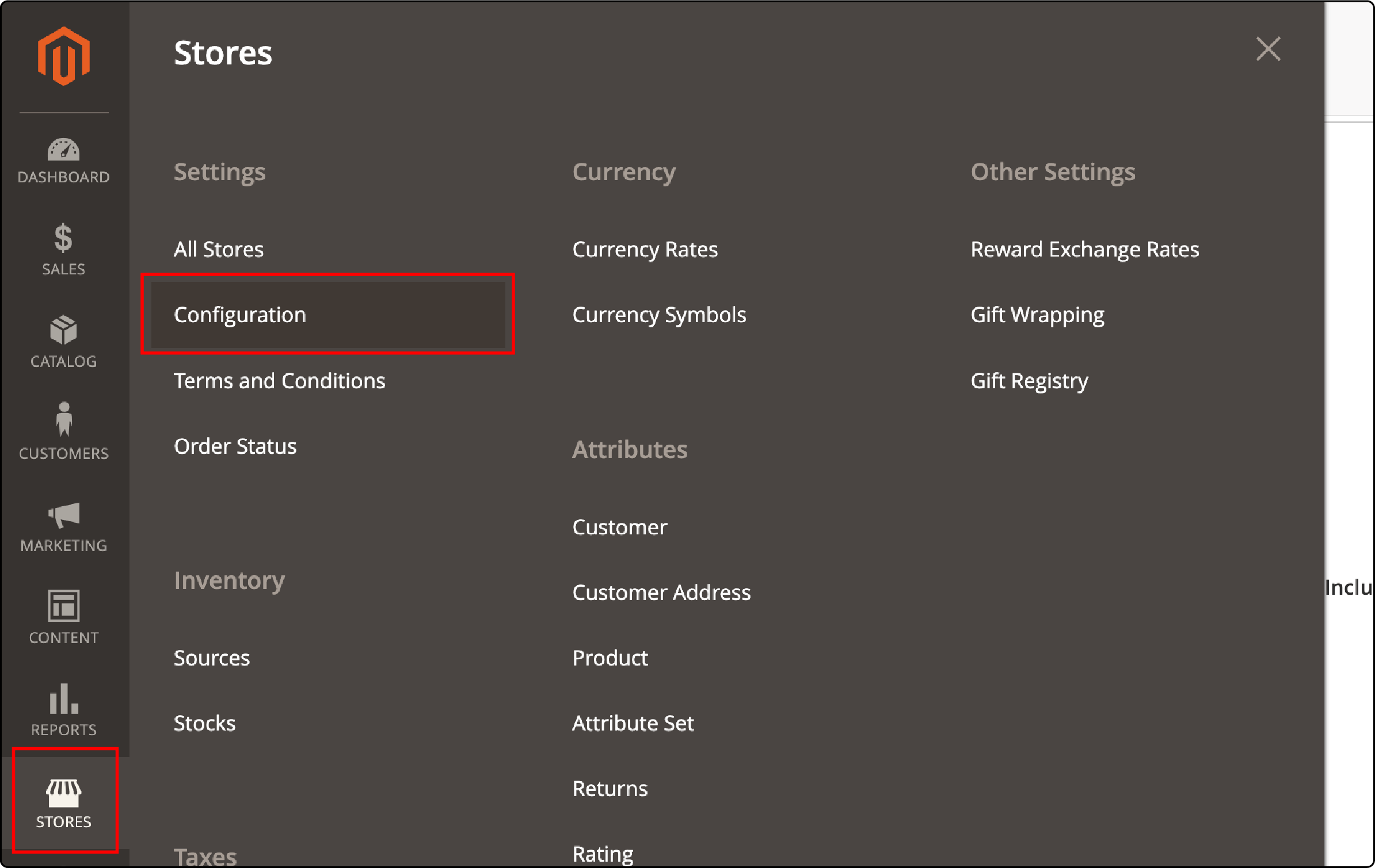 Selecting Configuration Under Settings