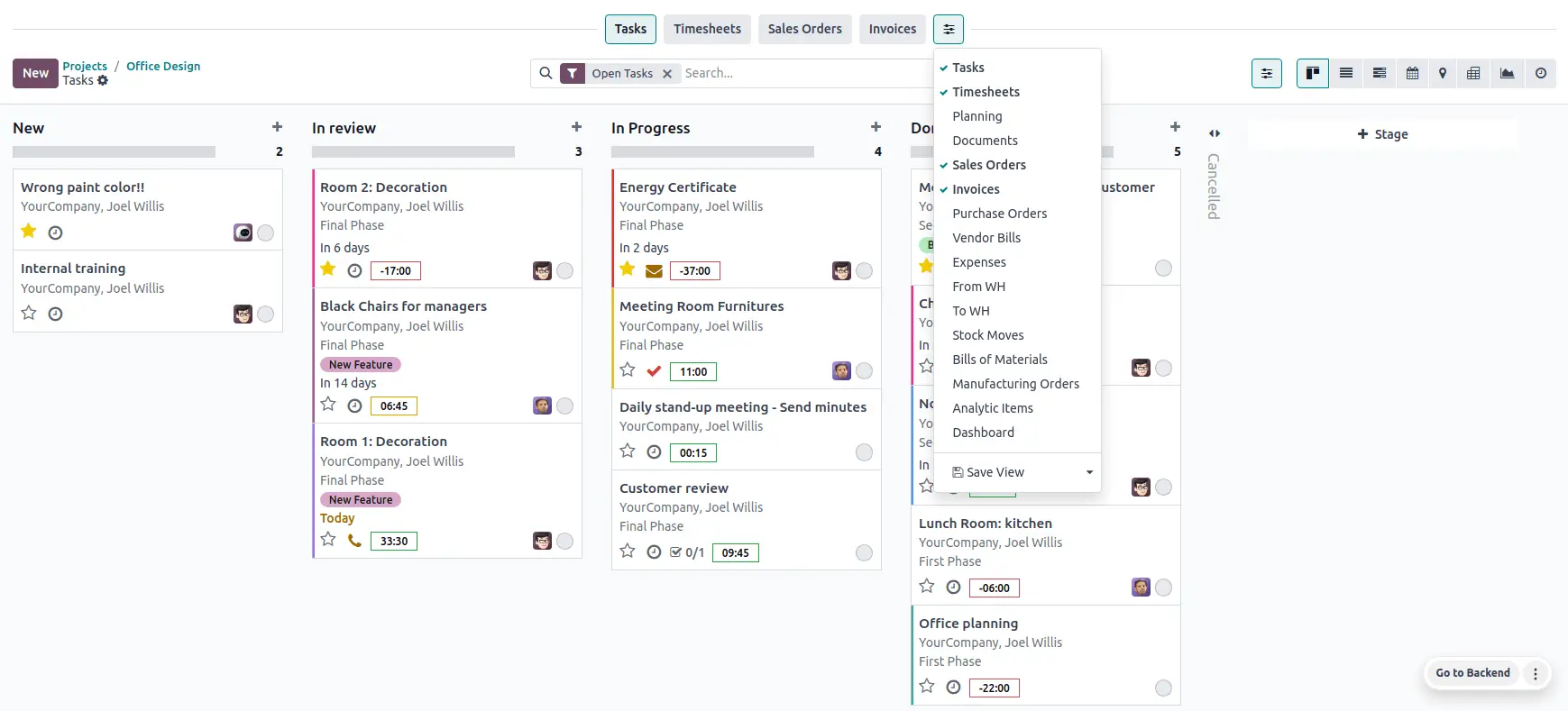 Odoo với các module HR, Project, Document